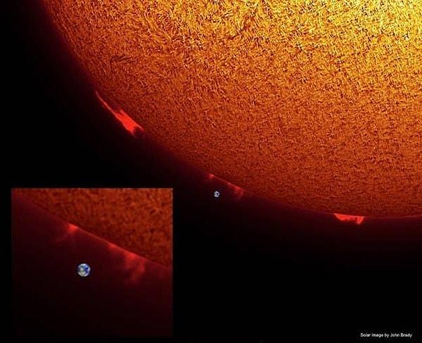 15. Biraz geriye gidecek olursak bu Dünya'nın Güneş'e kıyasla boyutu. Biraz korkutucu değil mi?