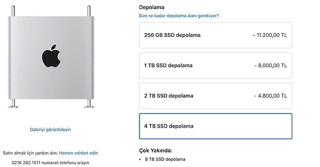 Bilgisayarınızın daha doğrusu Mac Pro'nuzun depolama kapasitesini arttırmak isterseniz 4 TB SSD'ye kadar çıkabiliyorsunuz.