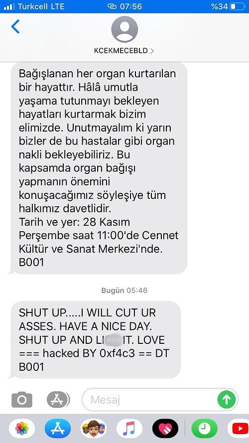 Küçükçekmece Belediyesi'nden Bir Garip SMS: 'I Will Cut Ur A*ses, Have A Nice Day...'