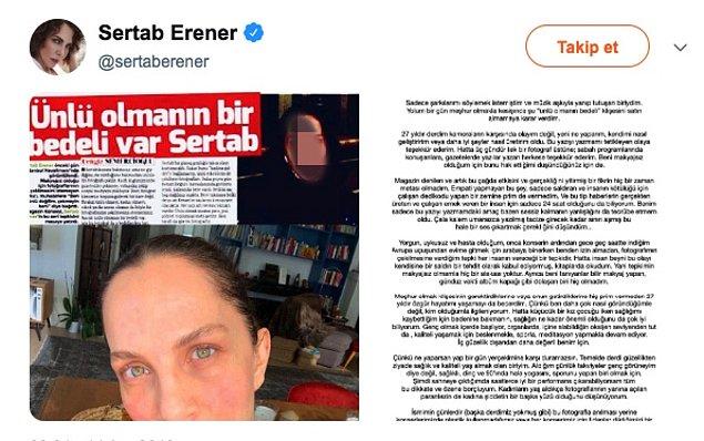 Tüm bu anlamsız masaya yatırmalar, sorgulamalar ve dikte edici tavırlara Sertab Erener çok doğal olarak dayanamadı elbette ve Twitter hesabından bir paylaşım yaptı.