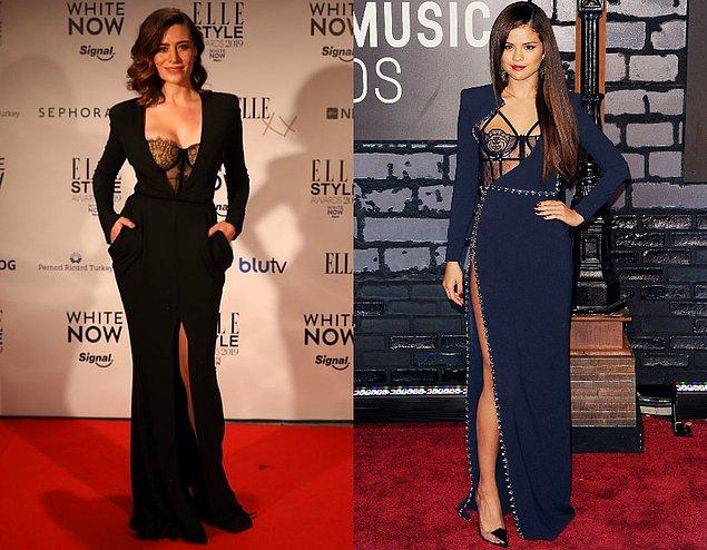 11. Belçim Bilgin'in Elle Stil Ödülleri gecesinde giydiği elbise Selena Gomez'in uzun süre konuşulan lacivert elbisesine benzetildi.