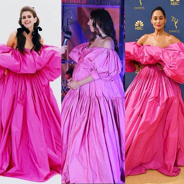 16. Rachel Araz'ın pembe Özgür Masur tasarımı elbisesi Valentino esintileri taşıyordu.