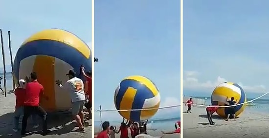 Devasa Top ile Plaj Voleybolu Oynamaya Çalışan İnsanların Aşırı Eğlenceli Görüntüleri!