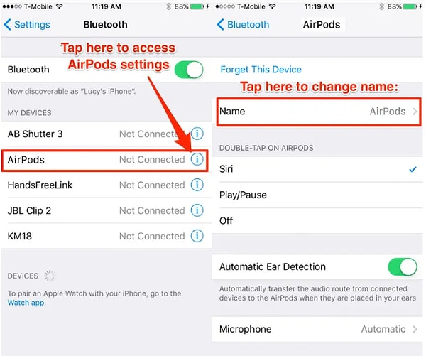 2. AirPods isminizi değiştirebilirsiniz: