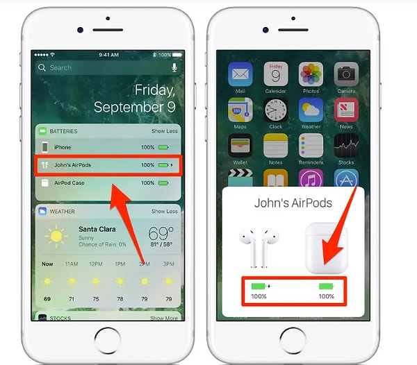 4. Telefonunuzdan AirPods kulaklığınızın şarjını kontrol edin:
