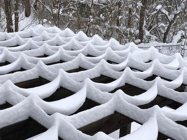 2. Verandanın çatısına mükemmel bir şekilde yağan kar: