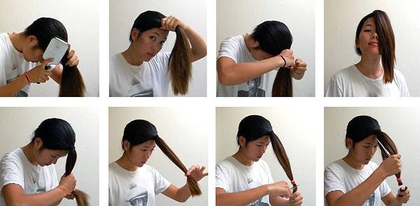 13. Saçı önce önde toplayıp kesmek, daha sonra normal haline getirerek de kesebilirsiniz.