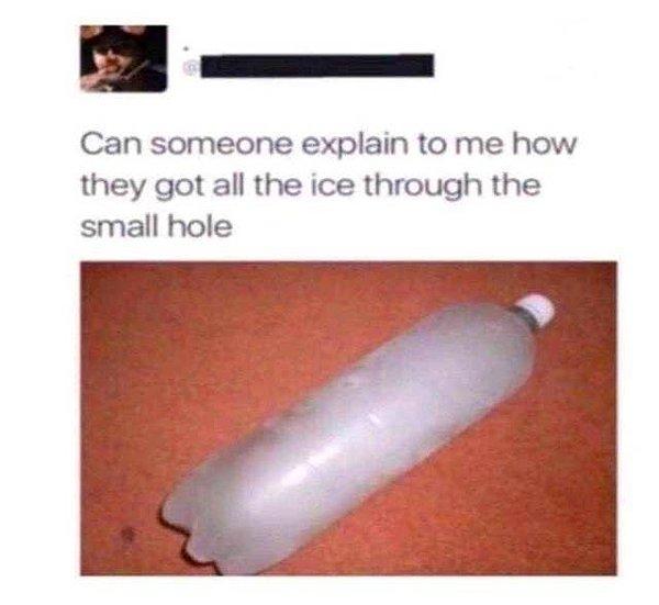 6. "Birisi bana açıklayabilir mi bütün buzu küçücük delikten nasıl sokuyorlar?"