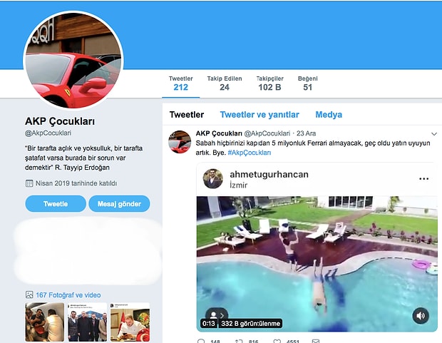 akp cocuklari isimli hesaptan luks ve satafatli yasamlarin detaylarini gozler onune seren paylasimlar