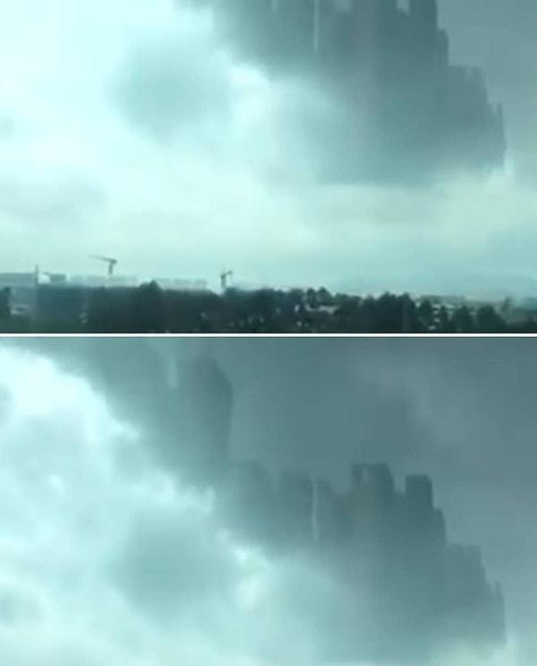 4. Çin'de oluşan bulutun üstünde başka bir şehir varmış veya şehir yansımış gibi...