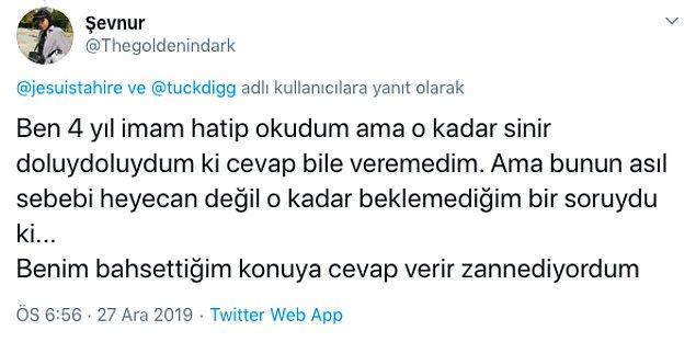 Sonradan gelerek muhabir Mert Armağan ve yanındaki diğer erkeklere ahlak dersi gibi bir cevap veren genç de Twitter'da ortaya çıktı...