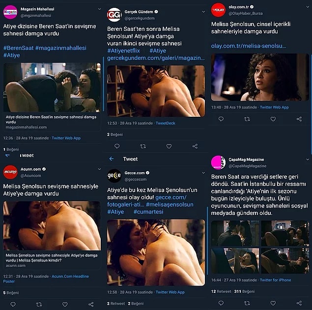 6. Atiye dizisindeki sevişme sahnesi haberlerinde yalnızca Beren Saat ve Melisa Şenolsun'un ismini yazan magazin basını utandırdı!