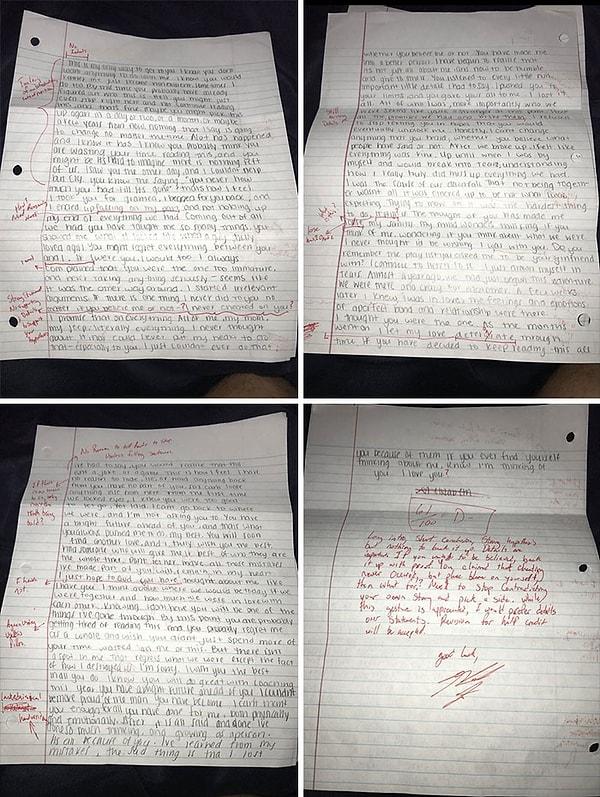 8. "Erkek arkadaşım özür mektubu getirdiğinde, hatalı olduğu yerleri puanlayıp ona not verdim."