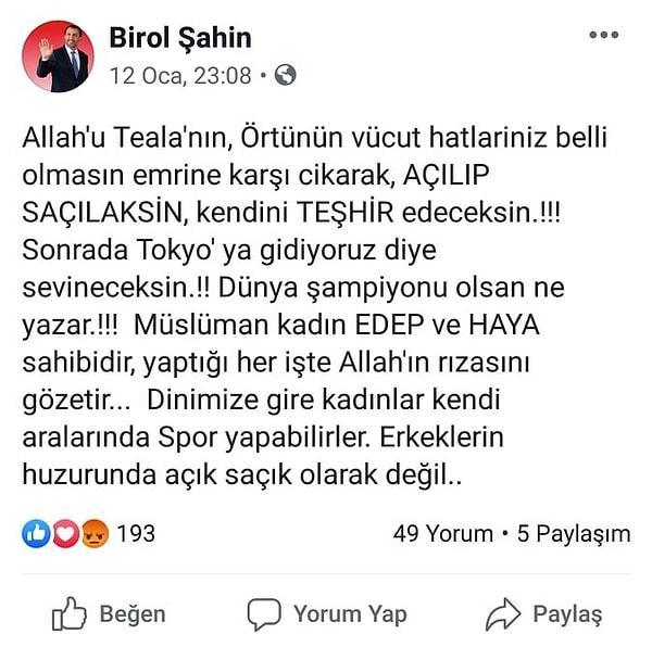 Türkiye A Milli Kadın Voleybol Takımı’nın kıyafetine tepki gösteren Birol Şahin, paylaşımında "Dinimize göre kadınlar kendi aralarında spor yapabilirler. Erkekler huzurunda açık saçık olarak değil" dedi.