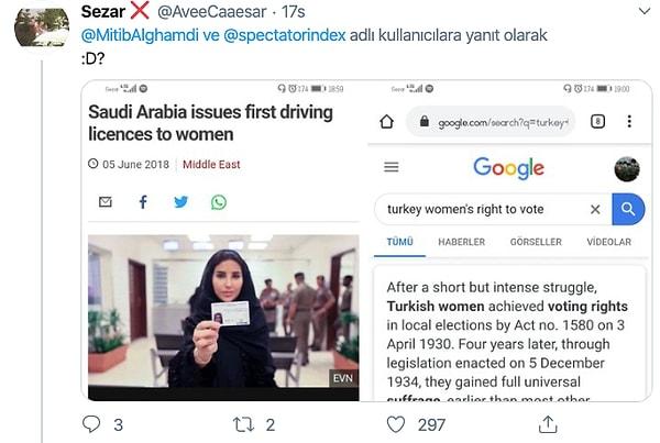 Seçme seçilme hakkıyla beraber Suudi Arabistan'ın kadınlara daha geçtiğimiz yıl ehliyet vermesi hatırlatıldı.
