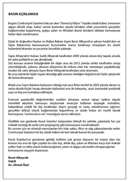 Cumhuriyet Gazetesinden Kanal İstanbul İddiası: 'Berat Albayrak'ın Proje Güzergahında Arazisi Ortaya Çıktı'