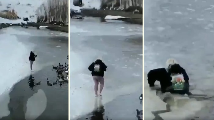 Ördekleri Beslemek İsterken Buzulun Azizliğine Uğrayan Kadın