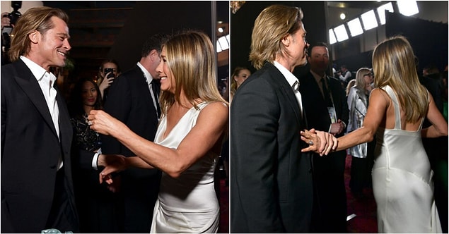 1. Geçtiğimiz günlerde eski aşıklar Jennifer Aniston ile Brad Pitt'in SAG Ödülleri gecesinde yıllar sonra bir araya gelmelerinin ardından hepimiz heyacandan deliye dönmüştük. Hatta bu fotoğraflara kalbimizi bıraktık desek yeridir. Sadece biz değil tabii, tüm dünya sanki yıllardır bu karşılaşmayı bekliyormuşçasına heyecandan ne yapacağını şaşırmıştı.