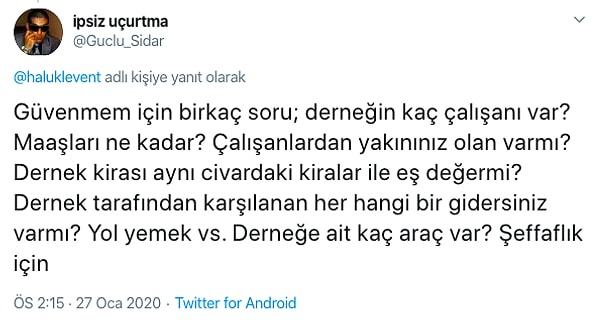 Twitter'daki ipsiz uçurtma isimli kullanıcı da AHBAP ve Haluk Levent ile ilgili çekincelerini sorular sorarak atlatmaya çalıştı.