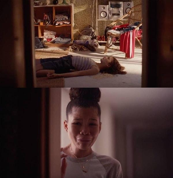 13. 'Euphoria' dizisinde; Rue'nun küçük kardeşi Gia'nın, ablasını yüksek doz uyuşturucu alan ablasını yerde yatarken bulması...