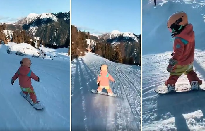 Snowboard Yapan 4 Yaşındaki Çocuğun Muhteşem Görüntüleri!