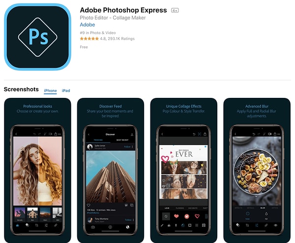 4. Adobe Photoshop Express