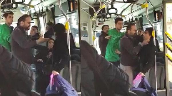 Bursa'da özel halk otobüsü şoförü üstü başı kirli olan çocuğu bağıra çağıra otobüsten indirdikten sonra kendisine tepki gösteren bir yolcunun gırtlağını sıktı.