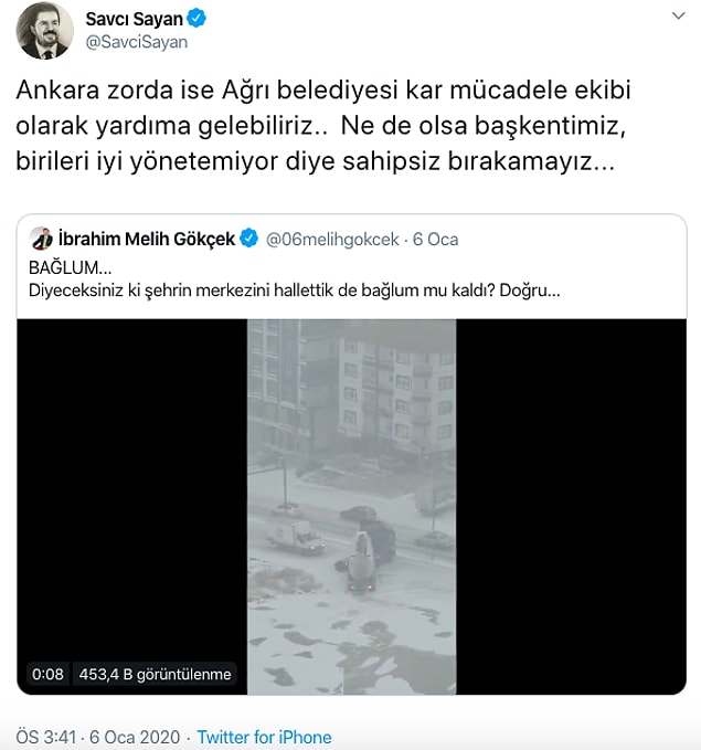 O desteklerden bir tanesi Ağrı Belediye Başkanı Savcı Sayan'dan gelmişti.