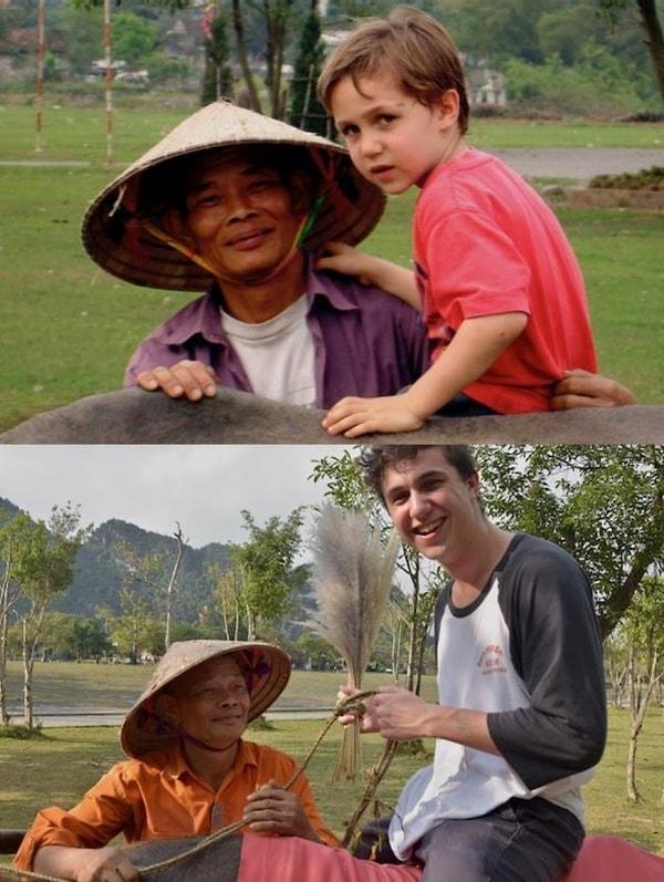 15. "2005 yılında ailem Vietnam'ın Ninh Bing bölgesini ziyaret etti ve o dönemde 4 yaşında olan kardeşim, bir manda ve onun sahibi ile fotoğraf çekilmişti. 2020 yılında da oraya gidip, aynı adam ve aynı mandayla tanıştık."