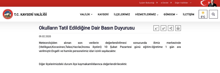 10 subat kayseri de yarin okullar tatil mi kayseri valiligi resmi aciklamayi duyurdu