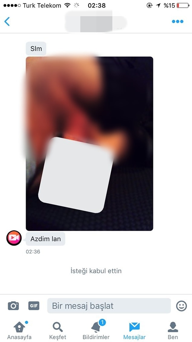 Selam verdikten sonra şeyinin fotoğrafını gönderen bir manyak örneği daha...