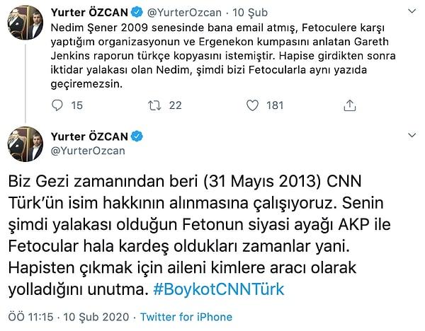 Özcan: 'Biz Gezi zamanından beri CNN Türk'ün isim hakkının alınmasına çalışıyoruz'