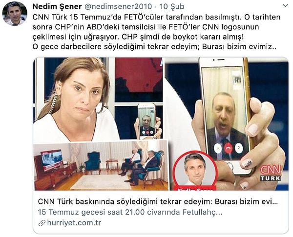 Şener: 'CHP'nin ABD temsilcisi, 15 Temmuz'dan beri, CNN logosunun çekilmesi için uğraşıyor'