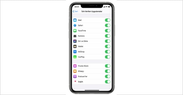 Yerleşik uygulama ve özelliklere izin verme