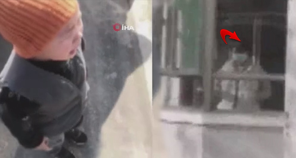 Korona Virüsü ile Mücadele Eden Hastanede Çalışan Hemşire Annenin 1 Aydır Görmediği Çocuğuyla Uzaktan Hasret Giderdiği Anlar