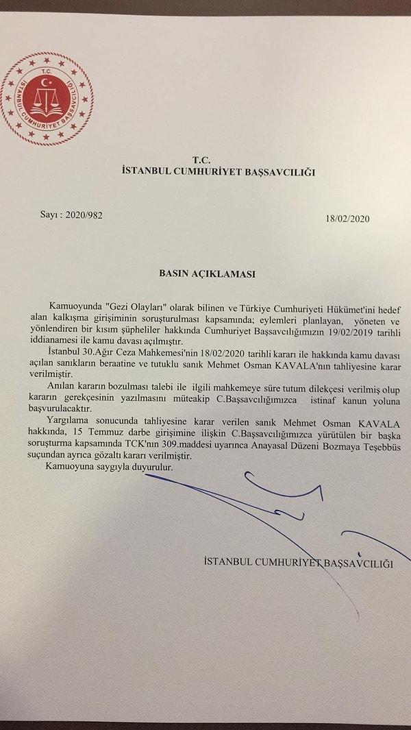 İstanbul Cumhuriyet Başsavcılığı tarafından yapılan yazılı açıklamada şu ifadeler yer verildi:
