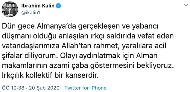 İbrahim Kalın'dan olayla ilgili açıklama: 'Irkçılık kollektif bir kanserdir'