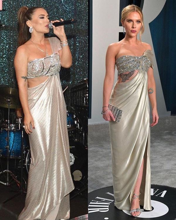 5. Demet Akalın, Hollywood yıldızı Scarlett Johansson’ın elbisesine bir hayli (!) benzeyen bir elbise ile sahneye çıktı.