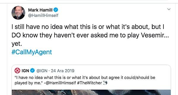 Öte yandan Mark Hamill ise attığı Tweet'te kendisine herhangi bir rol için teklif gelmediğini açıkladı!