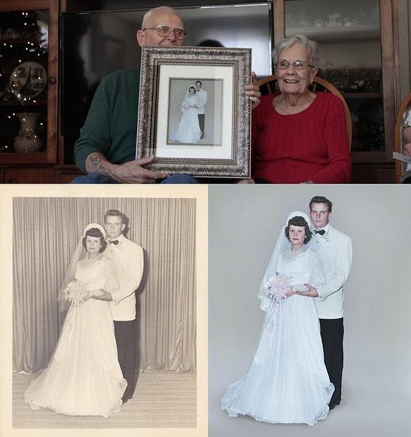 15. "Büyükanne ve büyükbabamın, 1953 yılında çektirdikleri düğün fotoğraflarını renklendirdik."