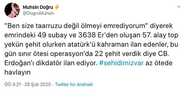 Bir Twitter kullanıcısı, Kurtuluş Savaşı'nda Mustafa Kemal Atatürk'ün onca şehide rağmen kahraman ilan edildiğini ancak Suriye'de durumun neden böyle olduğunu sorguladı.