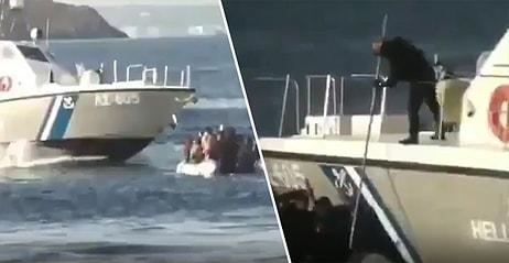 Yunanistan Sahil Güvenlik Teknesinin İçinde Çocukların da Bulunduğu Mülteci Botunu Batırmaya Çalıştığı Korkunç Anlar!