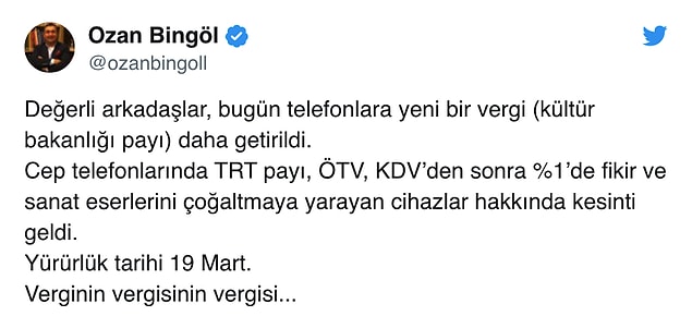 Cep telefonuna getirilen ek vergi sosyal medyanın da gündeminde👇