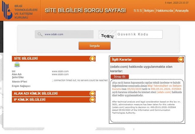 Karar BTK'nın sitesinde de yayımlandı