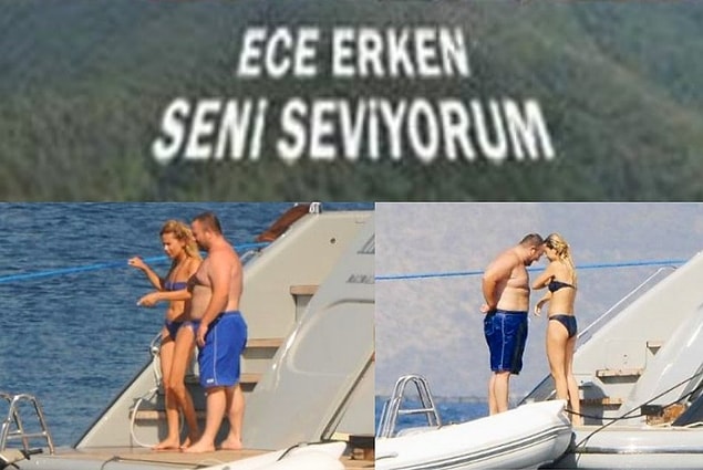 Çiftimiz bir gece Türkbükü'nde yemekteyken, o bölgede olan herkesi şaşırtmayı başarmıştı: Erdinç Acar, bir dağa lazerle "Ece Erken Seni Seviyorum" yazdırmıştı. Görenler, görmeyenlere anlatırken o senenin de olayı oldu bu.
