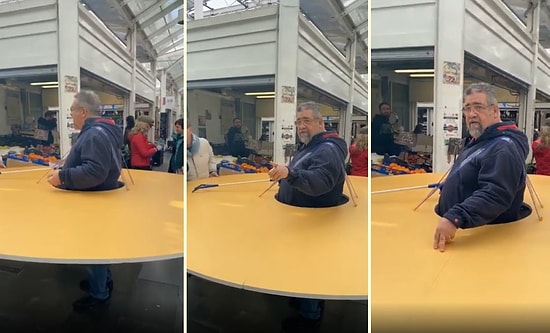 Koronavirüs Salgınından Korunmak İçin Ahşap Çember ile Dolaşan Adam