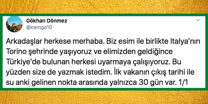 İtalya'da Karantina Altında Olan Bir Türk'ün Türkiye İçin Herkesin Dikkate Alması Gereken Önemli Uyarıları