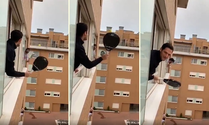 İtalya'da Evden Çıkamayan İnsanların Yeni Aktivitesi: Camdan Cama Tenis Oyunu