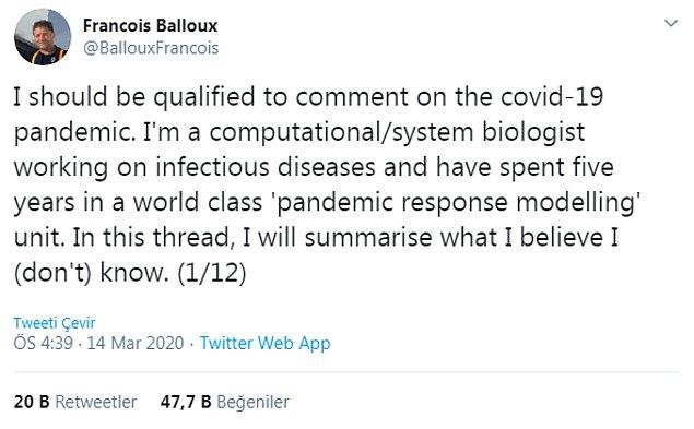 "Covid-19 salgını hakkında yorum yapmak için yetkin biriyim. Bulaşıcı hastalıklar üzerinde çalışan bir bilgisayar / sistem biyoloğuyum ve beş yılımı dünya standartlarında bir pandemik modelleme biriminde geçirdim. Bu konuda, bil(me)diğime inandığım şeyi özetleyeceğim."
