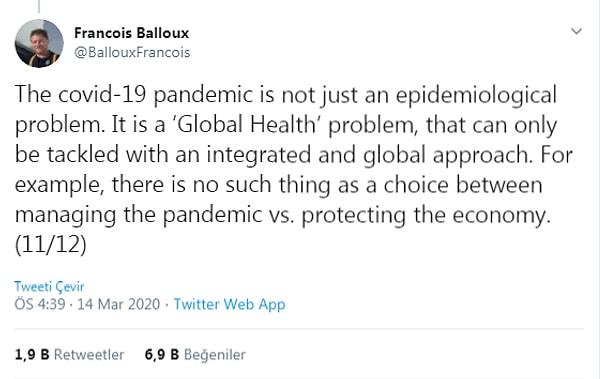 "Covid-19 salgını sadece epidemiyolojik bir sorun değil, birleşmiş ve küresel bir yaklaşımla ele alınabilecek 'Küresel Sağlık' problemidir...